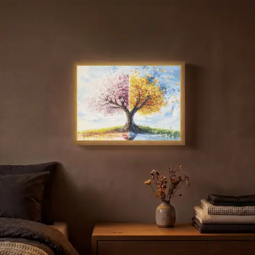 Boom - Kunst - Seizoenen - Lente - Herfst Light Box met batterij (Wandlamp) middel -sfeer4
