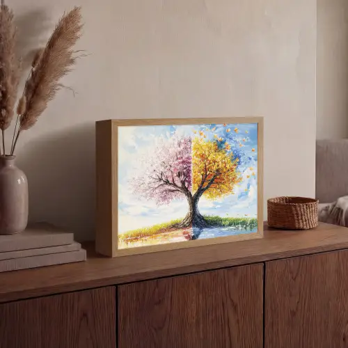 Boom - Kunst - Seizoenen - Lente - Herfst Light Box met batterij (Wandlamp) middel -sfeer2