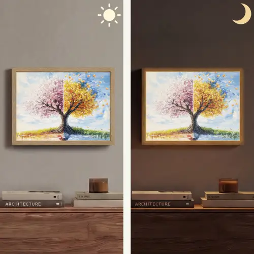 Boom - Kunst - Seizoenen - Lente - Herfst Light Box met batterij (Wandlamp) middel -sfeer3