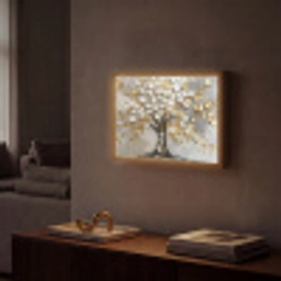 Boom - Beige - Grijs - Goud - Abstract Light Box met batterij (Wandlamp) middel -sfeer1