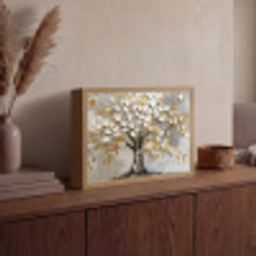 Boom - Beige - Grijs - Goud - Abstract Light Box met batterij (Wandlamp) middel -sfeer2