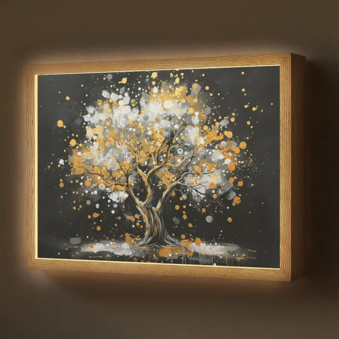 Boom - Zwart - Goud - Wit - Modern Light Box met batterij (Wandlamp) middel -z3d_website
