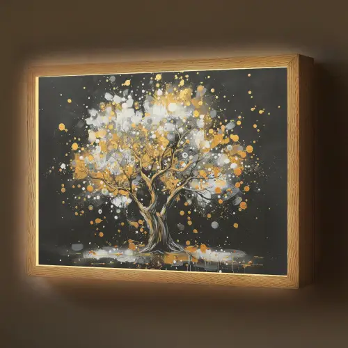 Boom - Zwart - Goud - Wit - Modern Light Box met batterij (Wandlamp) middel -z3d_website