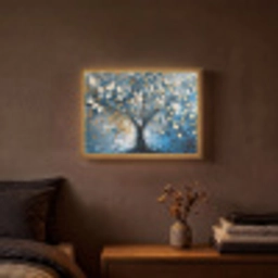 Boom - Blauw - Goud - Abstract Light Box met batterij (Wandlamp) middel -sfeer4