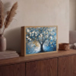 Boom - Blauw - Goud - Abstract Light Box met batterij (Wandlamp) middel -sfeer2