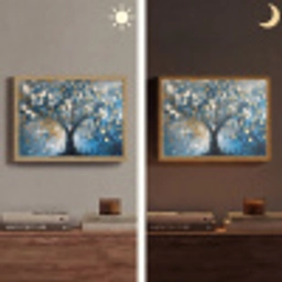 Boom - Blauw - Goud - Abstract Light Box met batterij (Wandlamp) middel -sfeer3