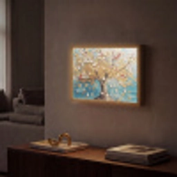 Boom - Blauw - Goud - Abstract - Modern Light Box met batterij (Wandlamp) middel -sfeer1
