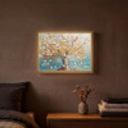 Boom - Blauw - Goud - Abstract - Modern Light Box met batterij (Wandlamp) middel -sfeer4