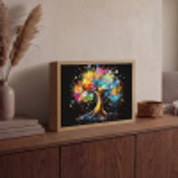 Boom - Kleurrijk - Bloemen - Zwart Light Box met batterij (Wandlamp) middel -sfeer2