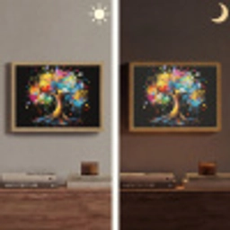 Boom - Kleurrijk - Bloemen - Zwart Light Box met batterij (Wandlamp) middel -sfeer3