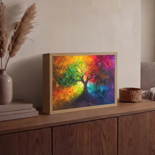 Boom - Kleurrijk - Modern - Abstract Light Box met batterij (Wandlamp) middel -sfeer2