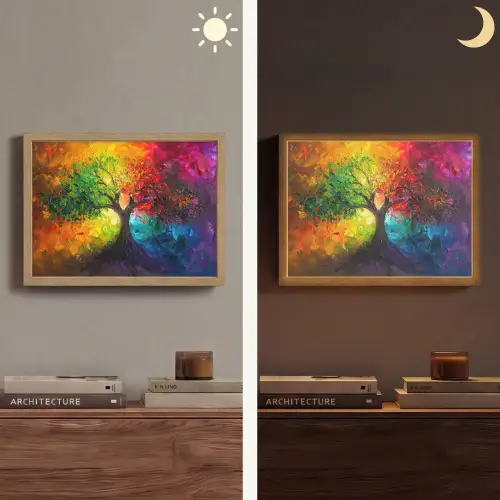 Boom - Kleurrijk - Modern - Abstract Light Box met batterij (Wandlamp) middel -sfeer3