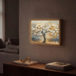 Boom - Bloemen - Goud - Beige Light Box met batterij (Wandlamp) middel -sfeer1