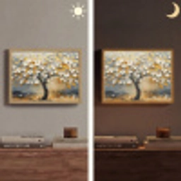 Boom - Bloemen - Goud - Beige Light Box met batterij (Wandlamp) middel -sfeer3