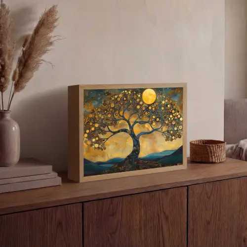 Boom - Industrieel - Abstract - Geel Light Box met batterij (Wandlamp) middel -sfeer2