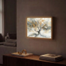 Boom - Modern - Abstract - Goud - Zwart - Wit Light Box met batterij (Wandlamp) middel -sfeer1