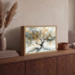 Boom - Modern - Abstract - Goud - Zwart - Wit Light Box met batterij (Wandlamp) middel -sfeer2