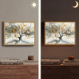 Boom - Modern - Abstract - Goud - Zwart - Wit Light Box met batterij (Wandlamp) middel -sfeer3
