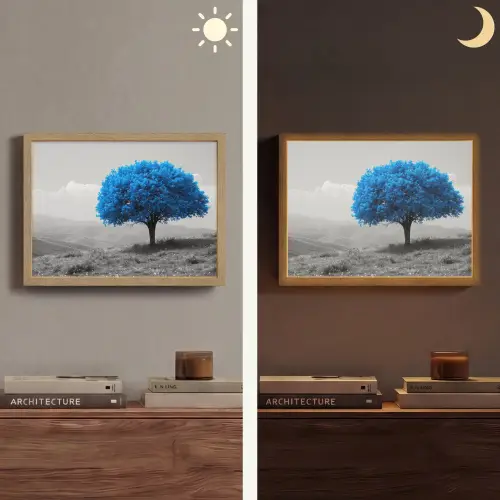 Boom - Natuur - Blauw - Zwart wit Light Box met batterij (Wandlamp) middel -sfeer3