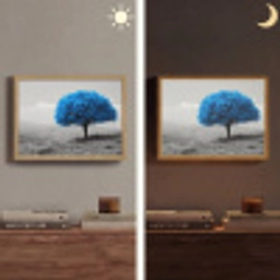 Boom - Natuur - Blauw - Zwart wit Light Box met batterij (Wandlamp) middel -sfeer3