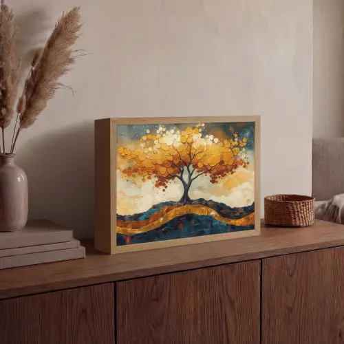 Boom - Natuur - Goud - Modern Light Box met batterij (Wandlamp) middel -sfeer2