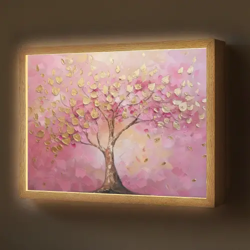 Boom - Roze - Goud - Modern Light Box met batterij (Wandlamp) middel -z3d_website