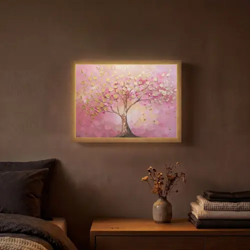 Boom - Roze - Goud - Modern Light Box met batterij (Wandlamp) middel -sfeer4