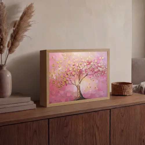 Boom - Roze - Goud - Modern Light Box met batterij (Wandlamp) middel -sfeer2