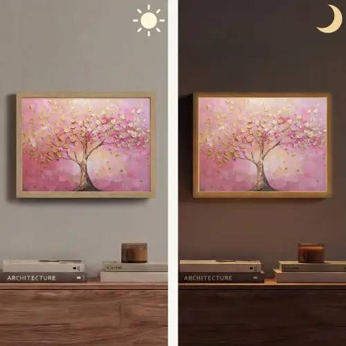 Boom - Roze - Goud - Modern Light Box met batterij (Wandlamp) middel -sfeer3