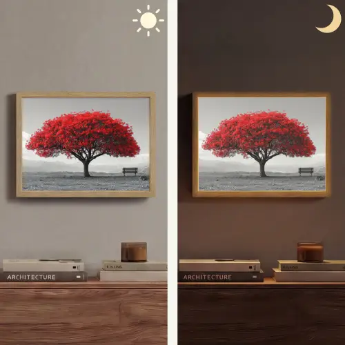 Boom - Rood - Natuur - Zwart wit Light Box met batterij (Wandlamp) middel -sfeer3