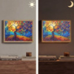 Boom - Zon - Verflook - Kleuren - Abstract Light Box met batterij (Wandlamp) middel -sfeer3
