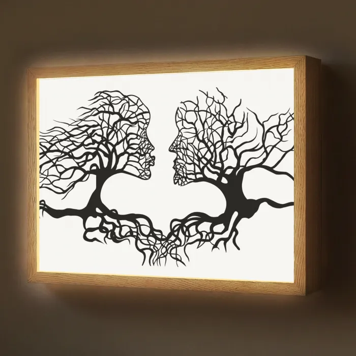 Bomen - Gezicht - Kunst - Abstract Light Box met batterij (Wandlamp) middel -z3d_website
