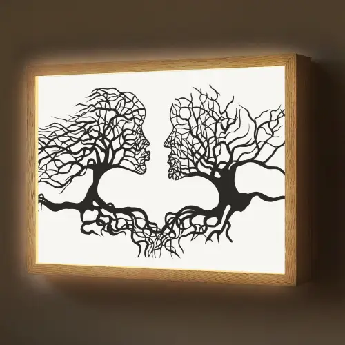 Bomen - Gezicht - Kunst - Abstract Light Box met batterij (Wandlamp) middel -z3d_website