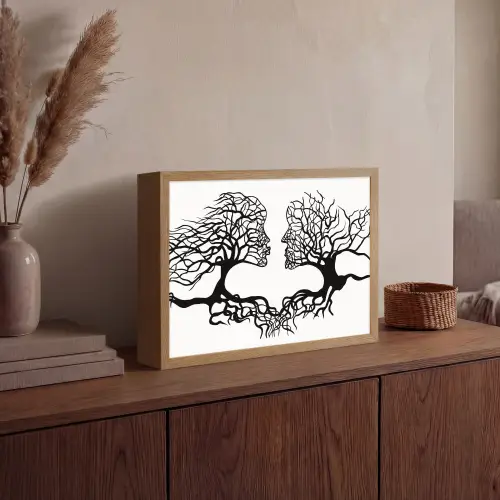 Bomen - Gezicht - Kunst - Abstract Light Box met batterij (Wandlamp) middel -sfeer2