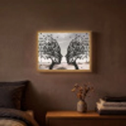 Bomen - Gezicht - Bladeren - Moderne kunst Light Box met batterij (Wandlamp) middel -sfeer4