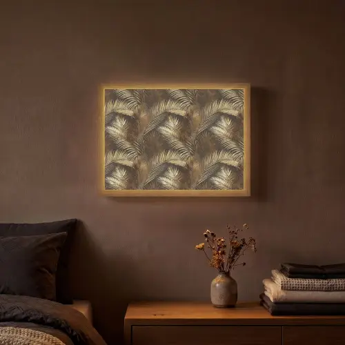 Tropisch - Bladeren - Goud Light Box met batterij (Wandlamp) middel 907 -sfeer4