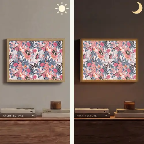 Tropisch - Zomer - Vlinder - Perzik Light Box met batterij (Wandlamp) middel 907 -sfeer3