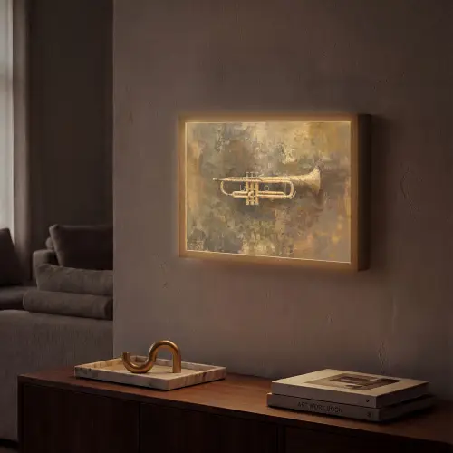 Trompet - Geel - Muzikaal Light Box met batterij (Wandlamp) middel -sfeer1