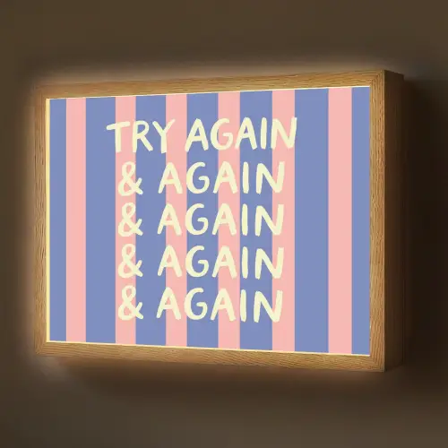 Try again - Strepen - Roze - Verticaal - Blauw Light Box met batterij (Wandlamp) middel -z3d_website