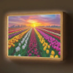 Tulpenveld - Zonsondergang - Kleurrijk Light Box met batterij (Wandlamp) middel -z3d_website
