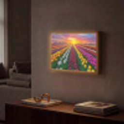 Tulpenveld - Zonsondergang - Kleurrijk Light Box met batterij (Wandlamp) middel -sfeer1