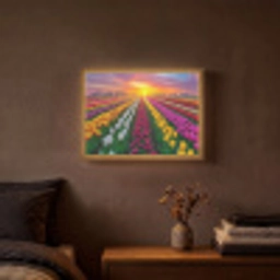 Tulpenveld - Zonsondergang - Kleurrijk Light Box met batterij (Wandlamp) middel -sfeer4