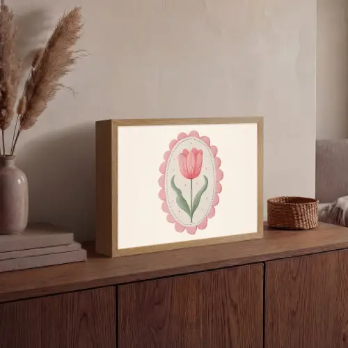 Tulp - Lijst - Ovaal - Illustratie Light Box met batterij (Wandlamp) middel -sfeer2