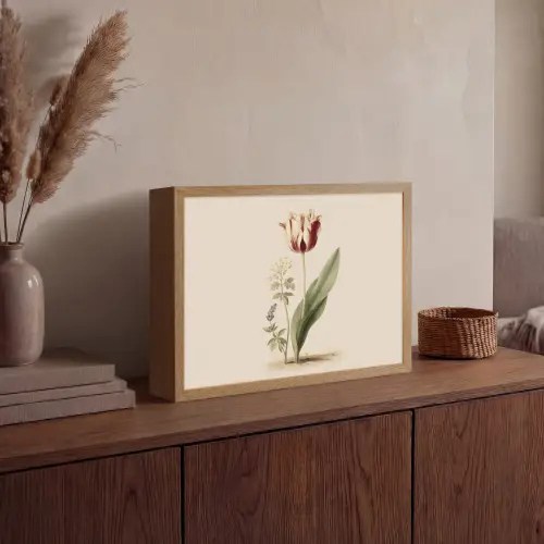 Tulp - Minimalistisch - Beige Light Box met batterij (Wandlamp) middel -sfeer2