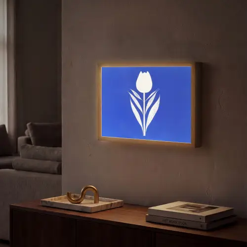 Tulp - Minimalistisch - Bladeren - Wit Light Box met batterij (Wandlamp) middel -sfeer1