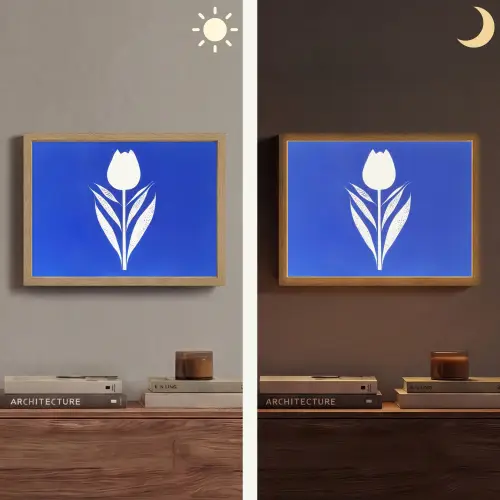 Tulp - Minimalistisch - Bladeren - Wit Light Box met batterij (Wandlamp) middel -sfeer3