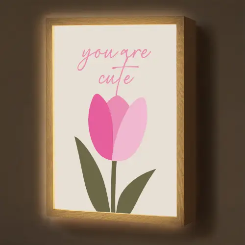 Tulp - Roze - Valentijn - Bloem Light Box met batterij (Wandlamp) middel -z3d_website