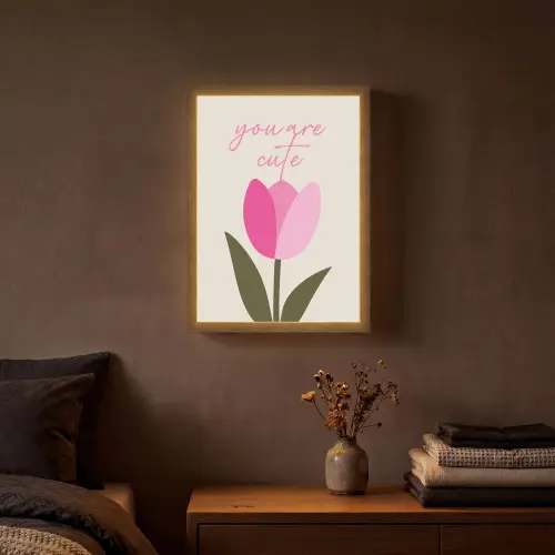 Tulp - Roze - Valentijn - Bloem Light Box met batterij (Wandlamp) middel -sfeer4