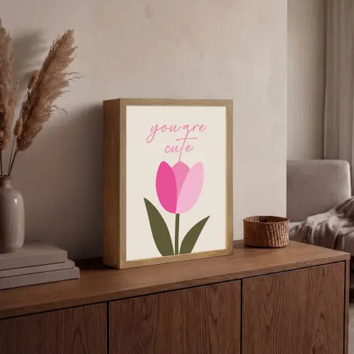 Tulp - Roze - Valentijn - Bloem Light Box met batterij (Wandlamp) middel -sfeer2