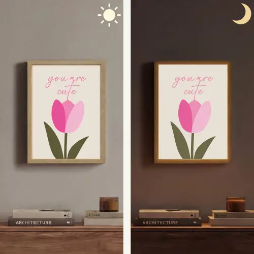 Tulp - Roze - Valentijn - Bloem Light Box met batterij (Wandlamp) middel -sfeer3